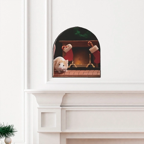 3D Muismuurovertrek Kerstmis Open Haard Sok Muursticker PVC Verwijderbaar Zelfklevend Huisdecoratie Feestelijk