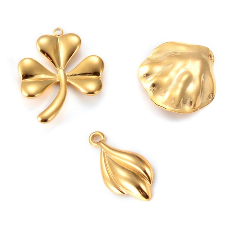 Colgantes De Joyería DIY De Acero Inoxidable Chapados En Oro Trébol Hoja Concha Charms Para Fabricación De Collares Pendientes