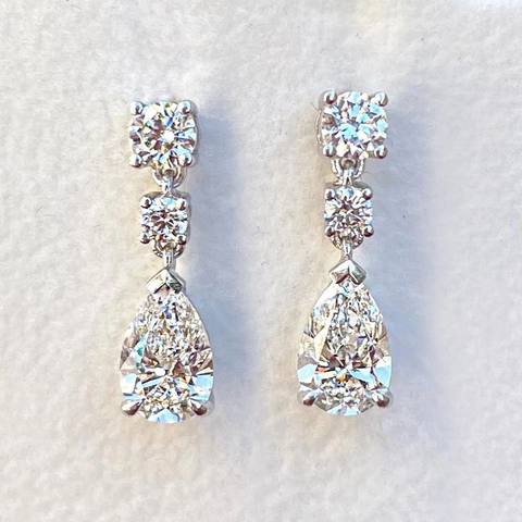 Orecchini Pendenti A Goccia Rame Zircone Placcato Oro Bianco Tre Livelli Verticale Brillante Matrimonio Sposa