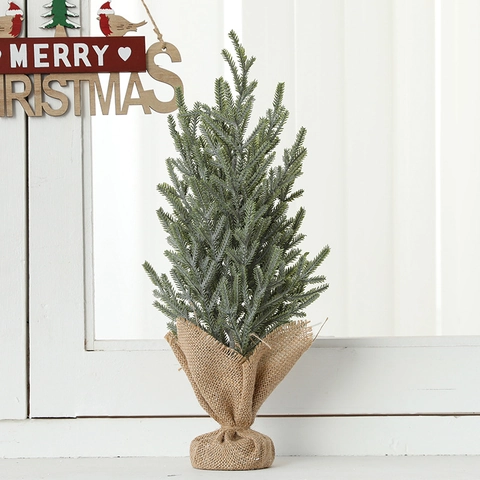 Mini Sapin De Noël Artificiel Enneigé Cèdre De Pin Pommes De Pin Baies Rouges Base En Lin Pour Décoration De Fête D'Hiver