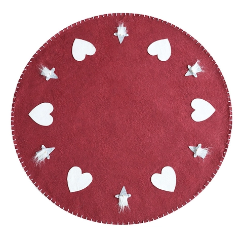 Christmas Tree Skirt Red Wool Felt Gnome Snowman Heart Embroidery Holiday Decoration Nordic Style Round Base Mat
