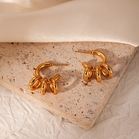 Modern Minimalist Stainless Steel Irregular Geometric Earrings Hollow Out Gold Silver Bicolor Hoop Earrings Jewelry For Women