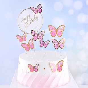 Butterfly Cake Toppers Gold Bronzing Paper Happy Birthday Decoration Ins Style Baking Dessert Insert Party Supplies