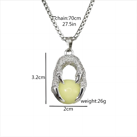 Men Luminous Dragon Claw Pendant Necklace Stainless Steel Chain Glow In The Dark Jewelry Punk Hip Hop Style