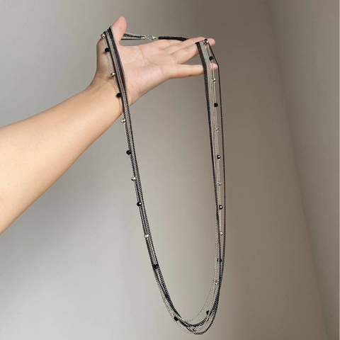 Collana Multistrato Con Perle Di Cristallo Di Vetro Catena In Ferro Argento Nero Geometrico Tondo Stile Gotico Dark