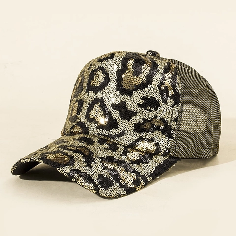 Luipaard Pailletten Honkbalpet Mesh Ademend Verstelbaar Mode Retro Trucker Hoed Unisex Zonnehoed