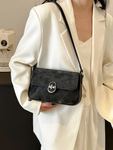 Borsa A Tracolla In Pelle PU Trapuntata A Rombi Donna Chiusura Girevole In Metallo Borsa A Spalla Quadrata Urbana Minimalista Versatile Moda
