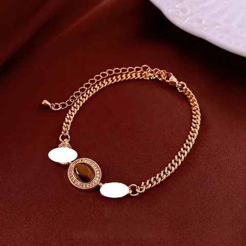 Bracelet Œil De Tigre Vintage Cuivre Plaqué Or Véritable Zirconium Ovale Chaîne Gourmette Bijoux Réglables Pour Femmes