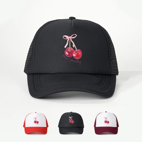 Cappellino Trucker Con Stampa Ciliegia In Rete Traspirante Cappello Da Baseball Con Fiocco Scritta Have A Good Day Parasole