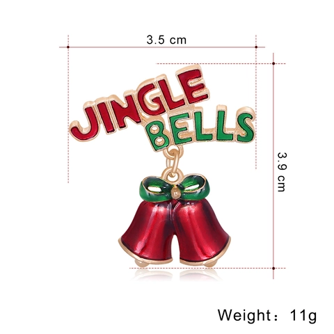 Broche Clochettes De Noël Épingle Alliage Émail Nœud Vert Bijoux De Fête Accessoire De Costume