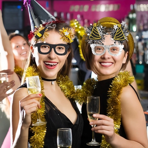 Occhiali Da Festa Felice Anno Nuovo 2026 Montature Feltro Glitterato Plastica Champagne Stelle Accessori Foto