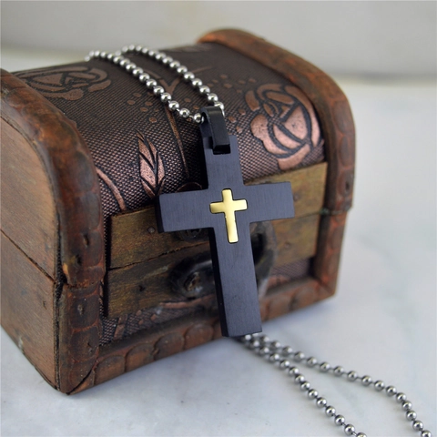 Retro Punk Kruis Hanger Ketting Titanium Staal Zwart Ingelegd Religieuze Sieraden Cadeau Voor Mannen