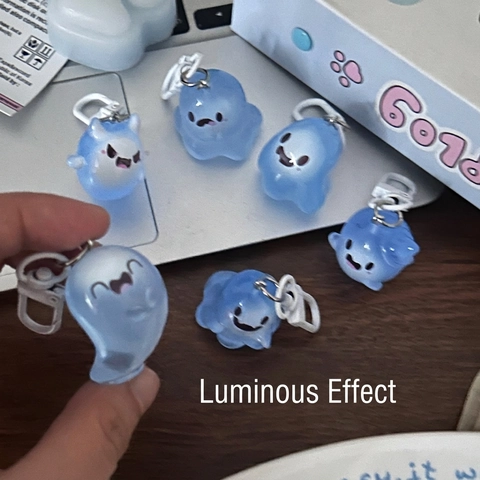 Portachiavi Fantasma Luminoso Resina Traslucida Cartone Animato Elfo Ciondolo Per Borsa Regalo Halloween Accessorio Carino
