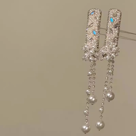 Pinza Para El Pelo Elegante Perla Artificial De Imitación Diamante De Imitación Flequillo De Borla Larga Estilo Chino Nuevo Horquilla Artesanal