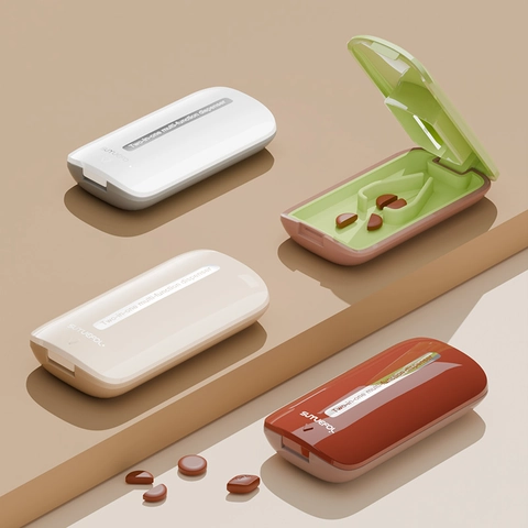 Tagliapillole E Scatola Per Medicinali Multifunzionale Portatile ABS Divisore Per Compresse Con Lama In Acciaio Inossidabile