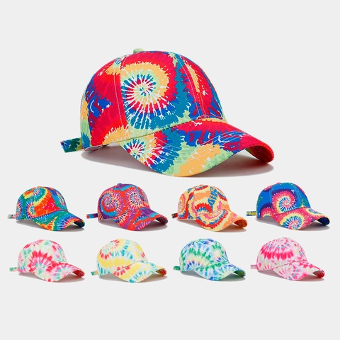 Tie-Dye Rainbow Baseball Cap Polyester Adjustable Sun Protection Outdoor Beach Fashion Peaked Hat For Men Women