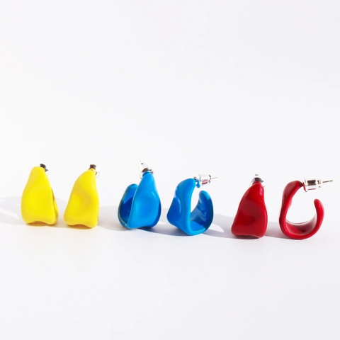 Handmade Enamel Geometric Stud Earrings For Women 925 Sterling Silver Post Brass Gold Plated Irregular C Shape Jewelry