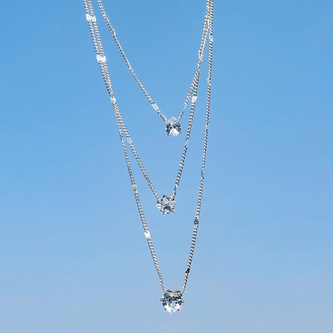 Collier Multi-Rangs Alliage Zircon Goutte Étoile Cœur Pendentifs Or Mode Simple Bijoux Pour Femmes