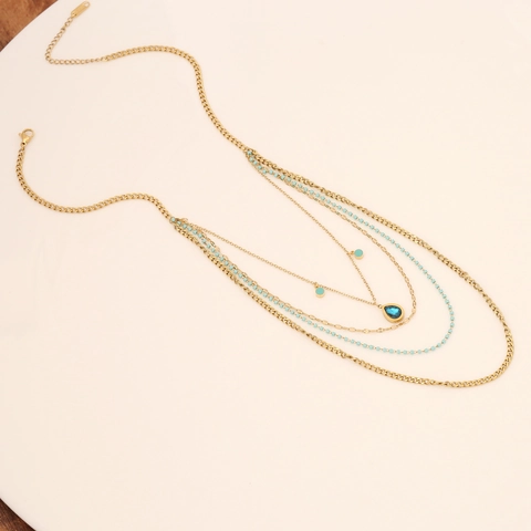 Mehrlagige Halskette Aus Vergoldetem Edelstahl Mit Reisperlen Und Evil Eye Anhänger Personalisierter Boho Schmuck Für Damen