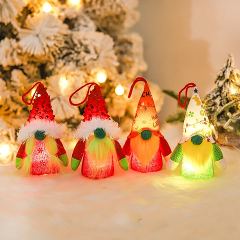Gnomi Di Natale Luminosi LED Ornamenti Da Appendere Peluche In Maglia Con Paillettes Decorazione Albero Di Vacanza