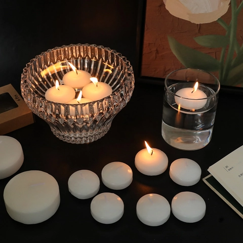 White Floating Candles Unscented Disk Shape Soy Wax Floating Tea Lights For Wedding Party Spa Home Decor Decorative Candles