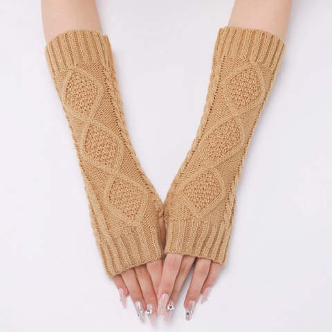 Knitted Arm Sleeves For Women Men Argyle Pattern Cable Knit Fingerless Gloves Winter Warm Wrist Covers Long Hand Warmers