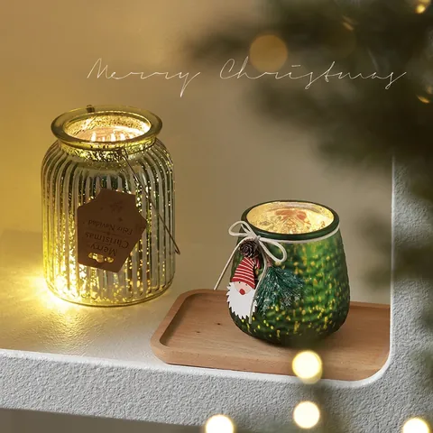 Portcandele Di Vetro Di Natale Barattolo Decorativo Luminoso Con Luce LED Pigna Corda Di Canapa Arredo Scrivania