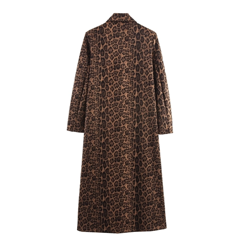 Trench Da Donna Con Stampa Leopardata Scamosciato Doppio Petto Lungo Revers Cappotto Moda