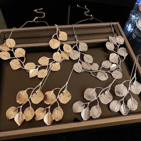 Collana E Orecchini A Foglia In Lega Metallica Con Perni In Argento Per Donna