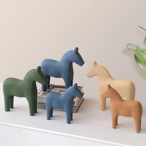 Figuras Elefante Caballo Dala Madera Nórdica Adornos Escritorio Minimalistas Decoración Hogar Estatuas Animales Acentos Sala Estar Hechos Mano