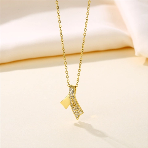 Elegante Collana Con Ciondolo A Fiocco In Acciaio Inossidabile Minimalista Strass Geometrico Bowknot Gioielli Da Clavicola Per Donne