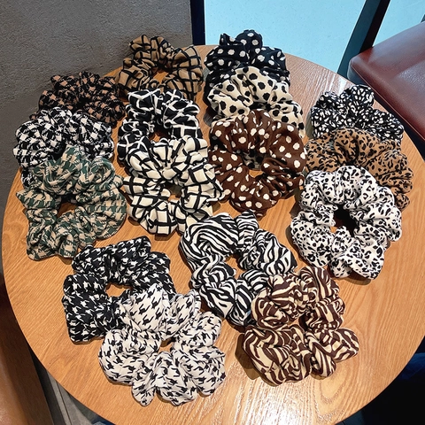 Coleteros Elásticos Para El Cabello Tela Algodón Lino Sobredimensionado Vintage Estampado Leopardo Lunares Para Mujeres