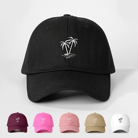 Palm Tree Embroidered Baseball Cap Polyester Curved Brim Adjustable Retro Casual Sun Hat For Women Men