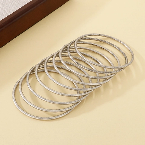 Vintage Stainless Steel Stackable Bangle Set For Women Antique Silver Minimalist Multi Layer Geometric Round Coil Bracelet Jewelry