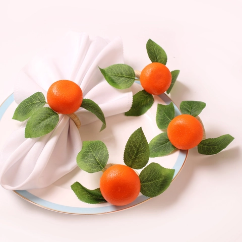 Artificial Orange Napkin Rings With Green Leaves Handmade Woven Buckle For Table Decoration Rustic Farmhouse Style