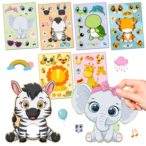 Adesivi Animali Cambia Faccia DIY Educativi Artigianato Premio Per Bambini Festa Compleanno Carta Adesiva