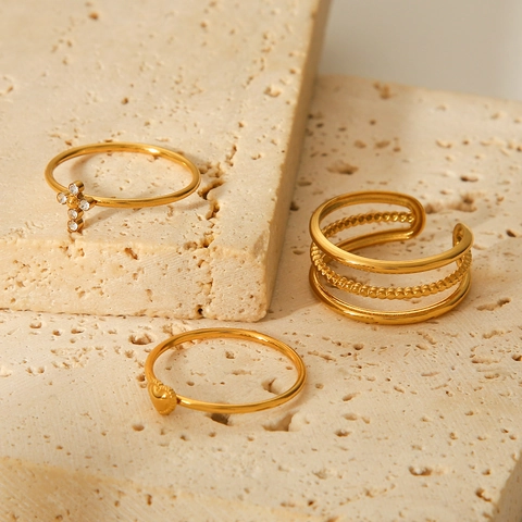 Anelli In Acciaio Inossidabile Placcato Oro Impilabili Multistrato Cuore Croce Zircone Gioielli Minimalisti Da Donna