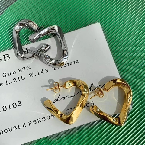 18K Gold Plated Copper Twisted Heart Stud Earrings Irregular Geometric Earrings With 925 Sterling Silver Earring Post Jewelry