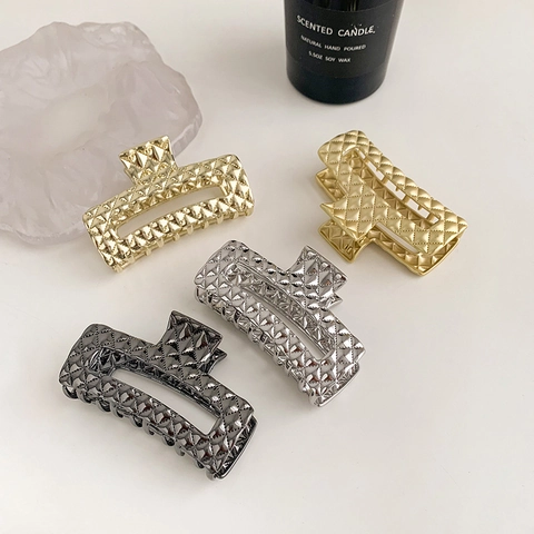 Molletta Per Capelli In Metallo Donna Lega Motivo Rombo Rettangolare Cavo Clip Squalo Elegante Accessorio Moda