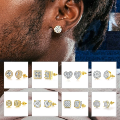 Boucles D'oreilles Iced Out Cuivre Avec Zircone Fermoir À Vis Hip Hop Mode Unisexe Bijoux De Luxe Étincelants