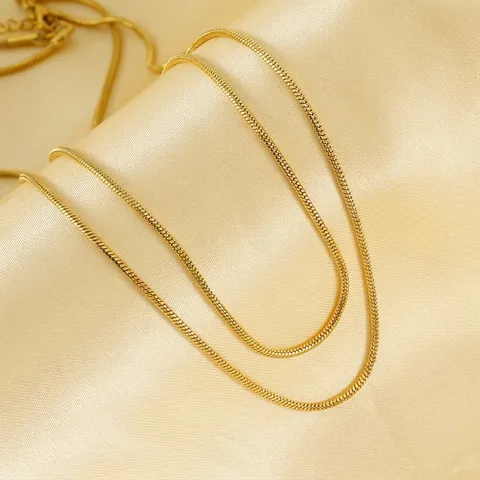 Collier Double Couche Maille Serpent Plaqué Or 18K Acier Inoxydable Bijoux Minimalistes Géométriques Pour Femmes