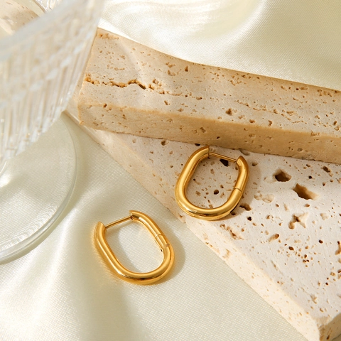 Minimalist Oval Hoop Earrings Stainless Steel 18K Gold Plated Waterproof Non-Fading Geometric Jewelry For Women