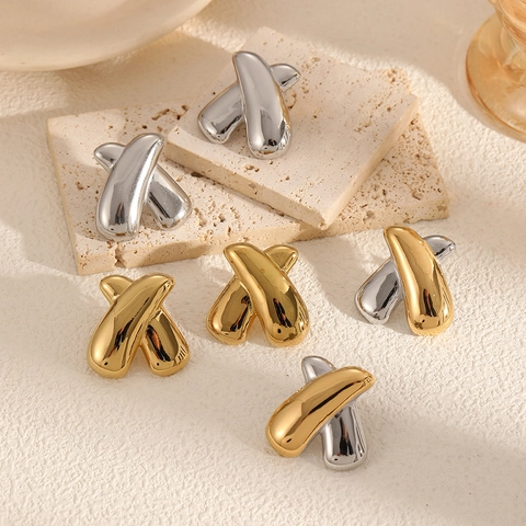 X-Form Ohrstecker 18K Vergoldet Edelstahl Unregelmäßig Geometrisch Hochglanzpoliert Einfacher Modeschmuck Für Frauen