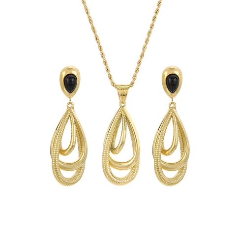 Collana E Orecchini A Goccia D Acqua In Acciaio Inossidabile Per Donna Cerchi Geometrici Smalto Nero Stile Minimalista