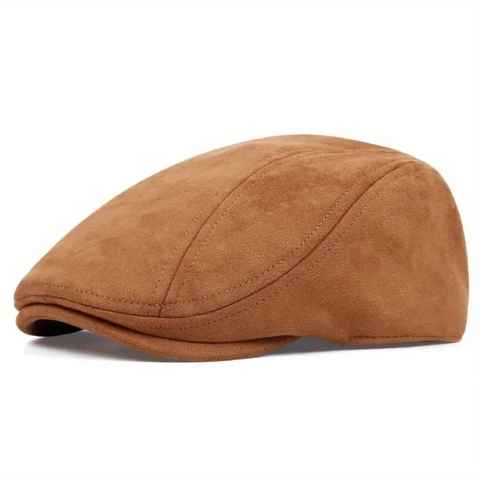 Berretto Vintage Newsboy In Finta Pelle Scamosciata Flat Cap Retrò Cappello Ottagonale Da Pittore Uomo Donna Regolabile Classico