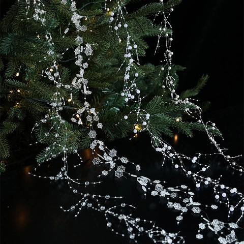 Guirnalda Navidad Perlas Artificiales Artificiales Cadena Copos Nieve Colgantes Plástico Adornos Colgantes Árbol Decoración Elegante