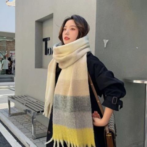 Winter Warmer Viskose Karomuster Schal Für Unisex Langer Farbverlauf Gestreifter Schal Mit Quasten Weich Herbst Winter Halstuch
