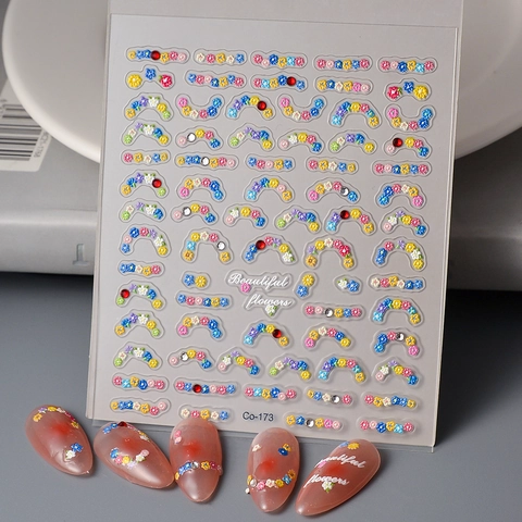 Embossed Floral Nail Art Stickers Rhinestone Self Adhesive Waterproof DIY Manicure Decorations Spring Style For Women