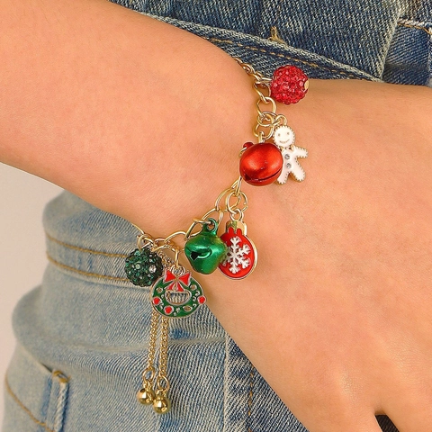 Pulsera De Charms De Navidad Aleación Esmalte Papá Noel Reno Campanas Copo De Nieve Joyería