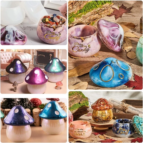Silicone Mold Mushroom Pumpkin Storage Box Candle Cup DIY Resin Crafting Casting Halloween Home Decor Handmade